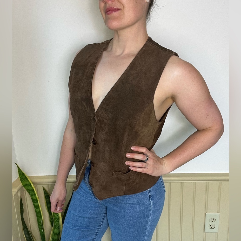 Vintage LL Bean Boho Chic Suede Vest Stagecoach Western Festival Top Womens Sz L